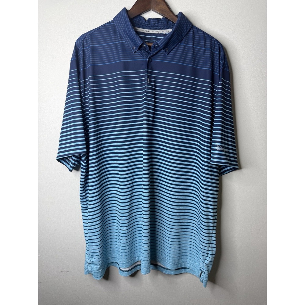 Walter Hagen 11 Majors Mens 2X Golf Polo Shirt Blue Striped Short Sleeve Wicking